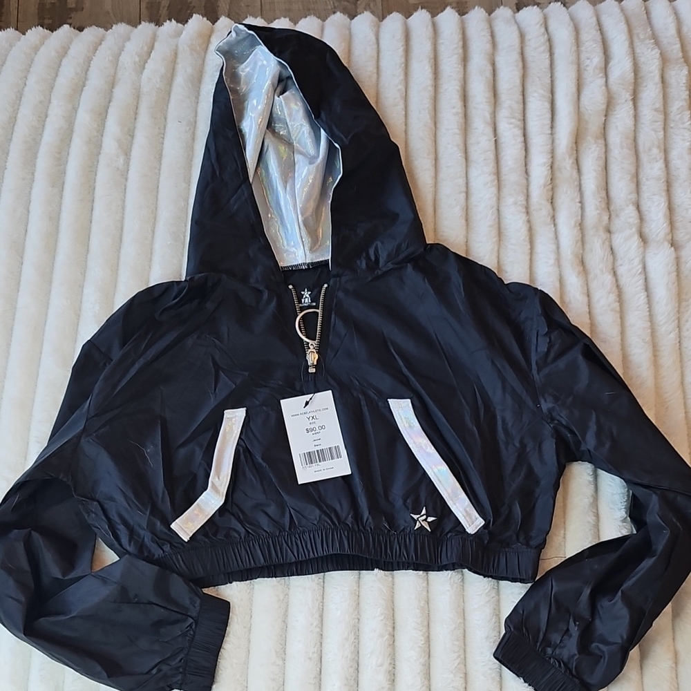 NWT Rebel Athletic Black Hooded Windbreaker Jacket